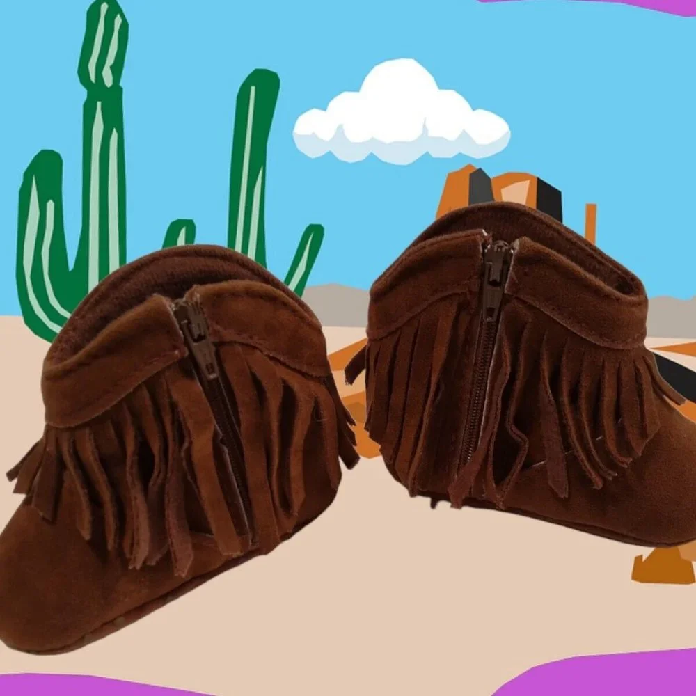Toddler Girl's Fringe Zip Up Ankle‎ Boots Brown Size 1